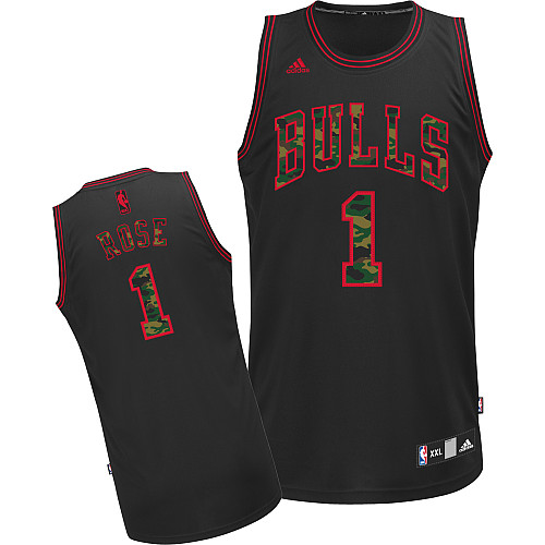  NBA Chicago Bulls 1 Derrick Rose Camo Black Swingman Jersey